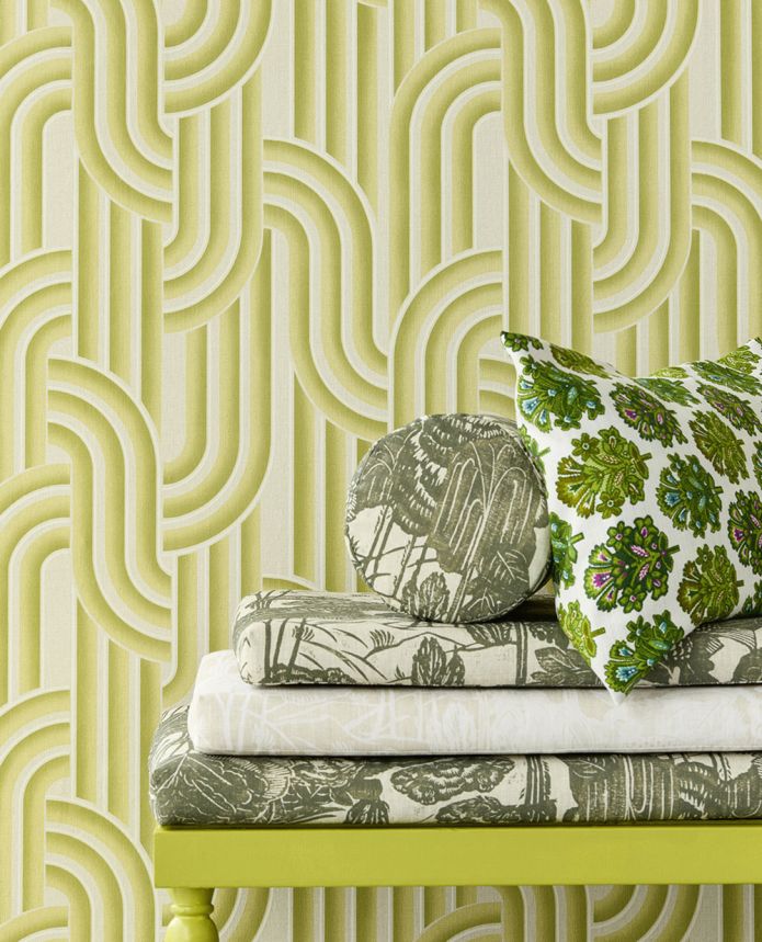 Geometric non-woven wallpaper, green-beige, retro, 340562, Groovy, Eijffinger