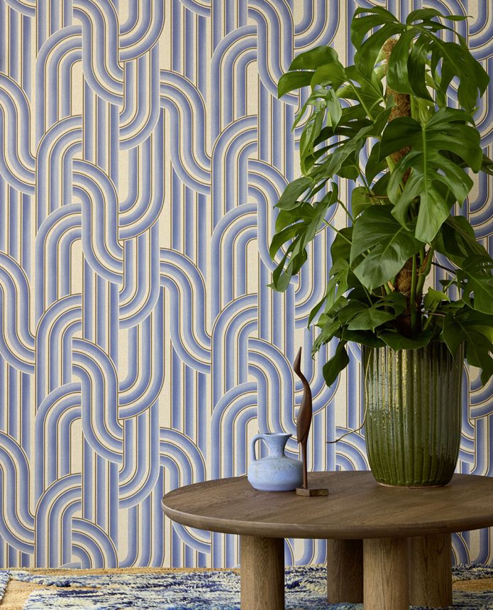 Geometric non-woven wallpaper, blue-beige, retro, 340566, Groovy, Eijffinger