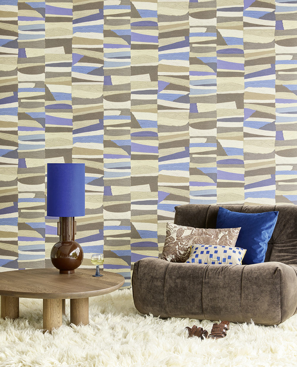 Non-woven wallpaper, blue-beige, mat imitation, 340572, Groovy, Eijffinger