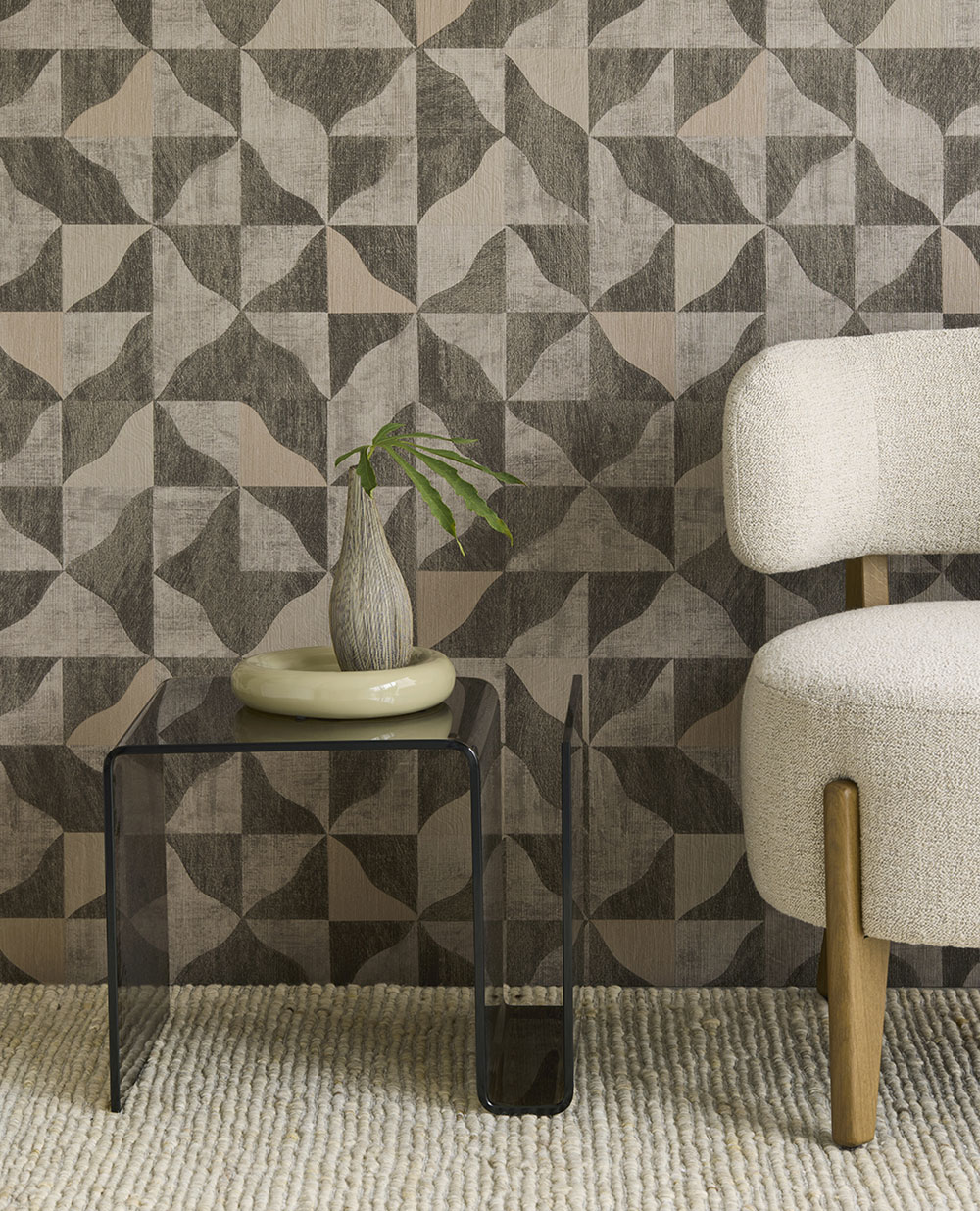 Geometric non-woven wallpaper, brown-grey, 340324, Sensory Eijffinger