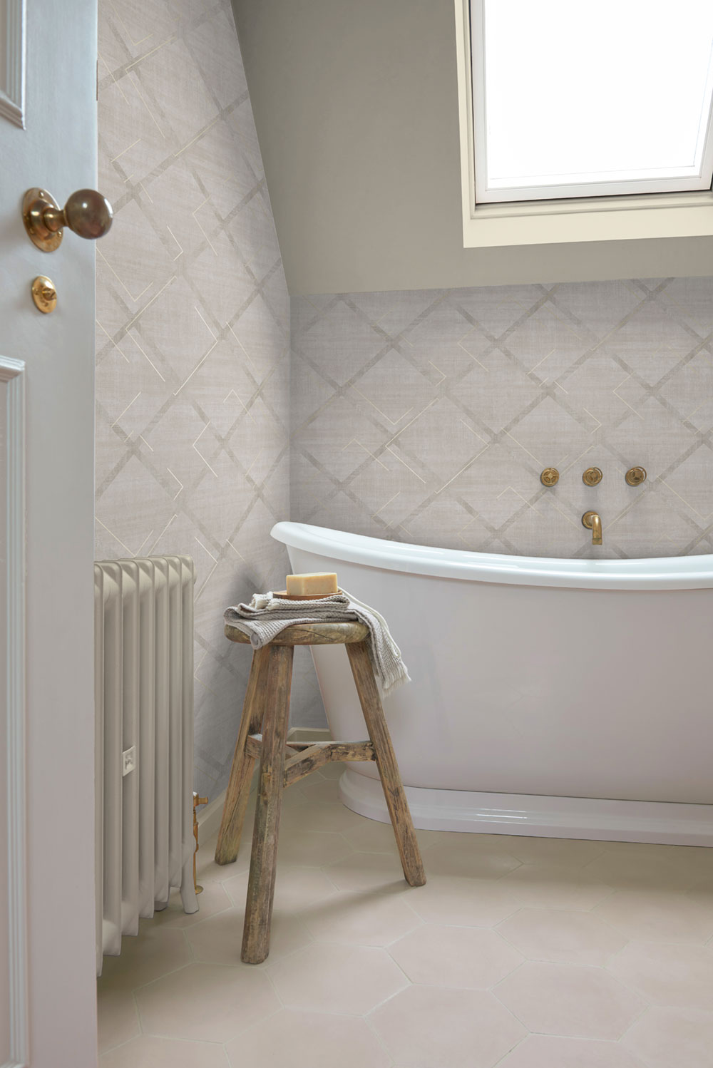 Geometric non-woven wallpaper, grey-beige, 124122, Element, Graham Brown Premium