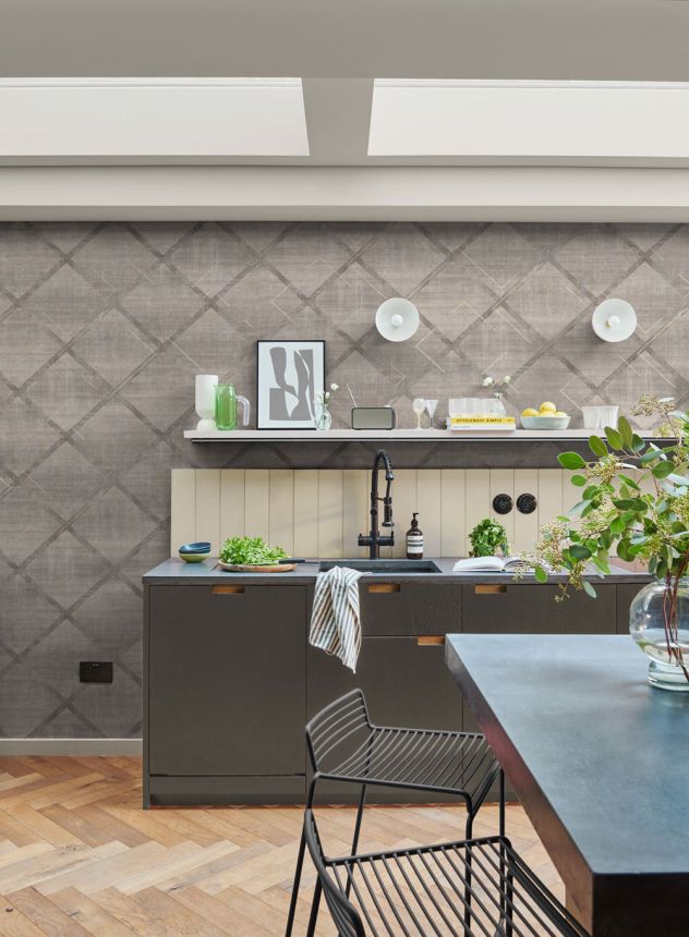 Geometric non-woven wallpaper, grey, 124125, Element, Graham Brown Premium