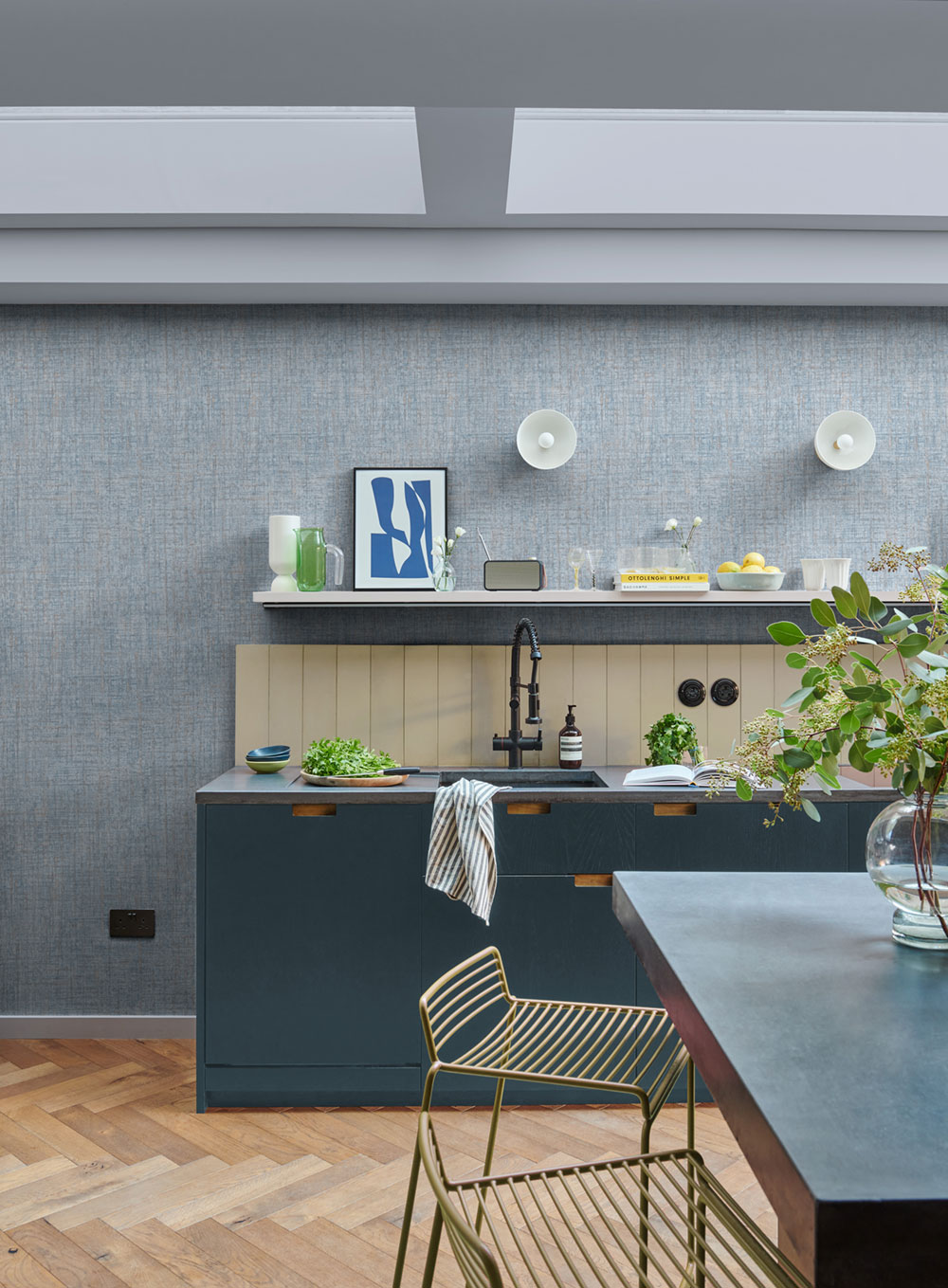 Non-woven wallpaper, blue, texture imitation, 124137, Element, Graham Brown Premium