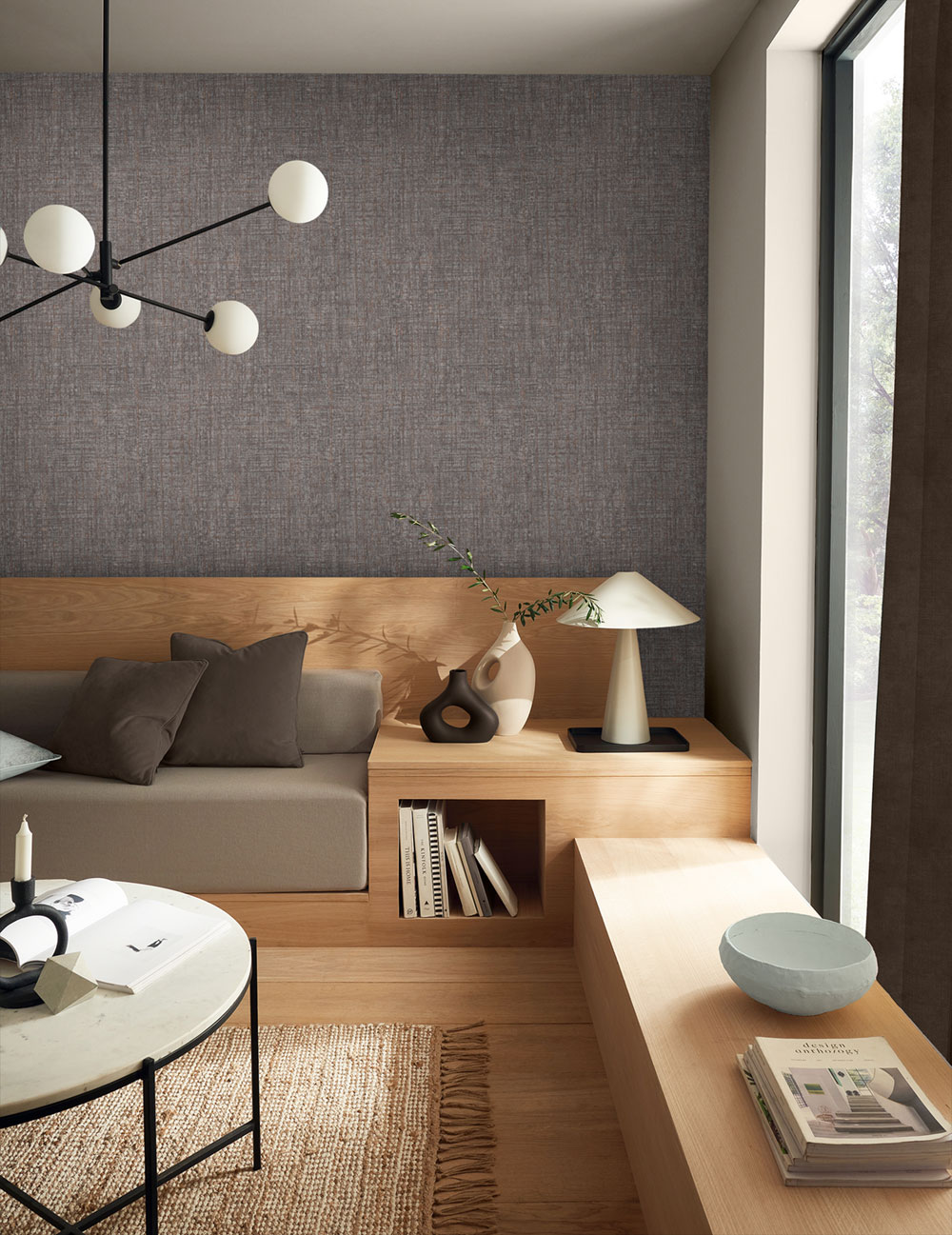 Non-woven wallpaper, brown, texture imitation, 124140, Element, Graham Brown Premium