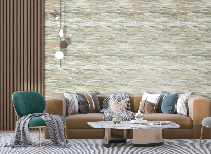 Non-woven wallpaper, grey-green, waves, marble, SA524044, Santa Fe, Design ID