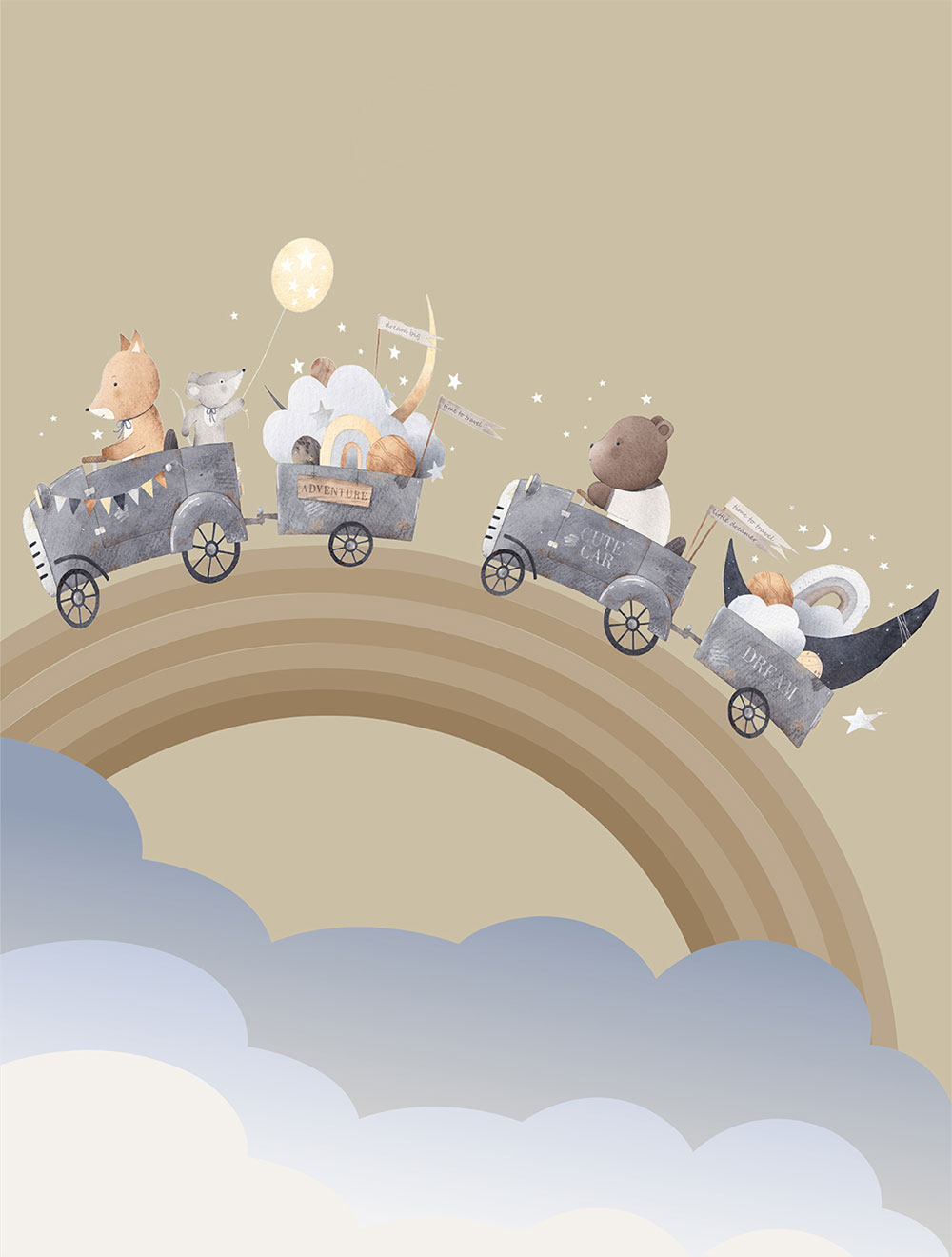 Children's non-woven wall mural, animals, rainbow, CW6002-1, Cute Walls, Decoprint