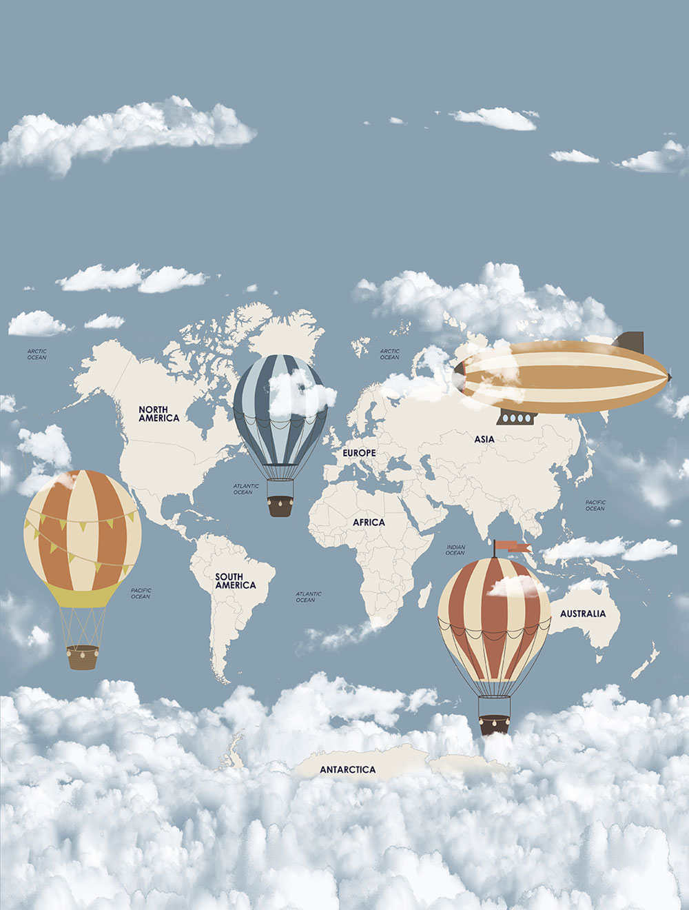 Children's non-woven wall mural, World map, CW6037-1, Cute Walls, Decoprint