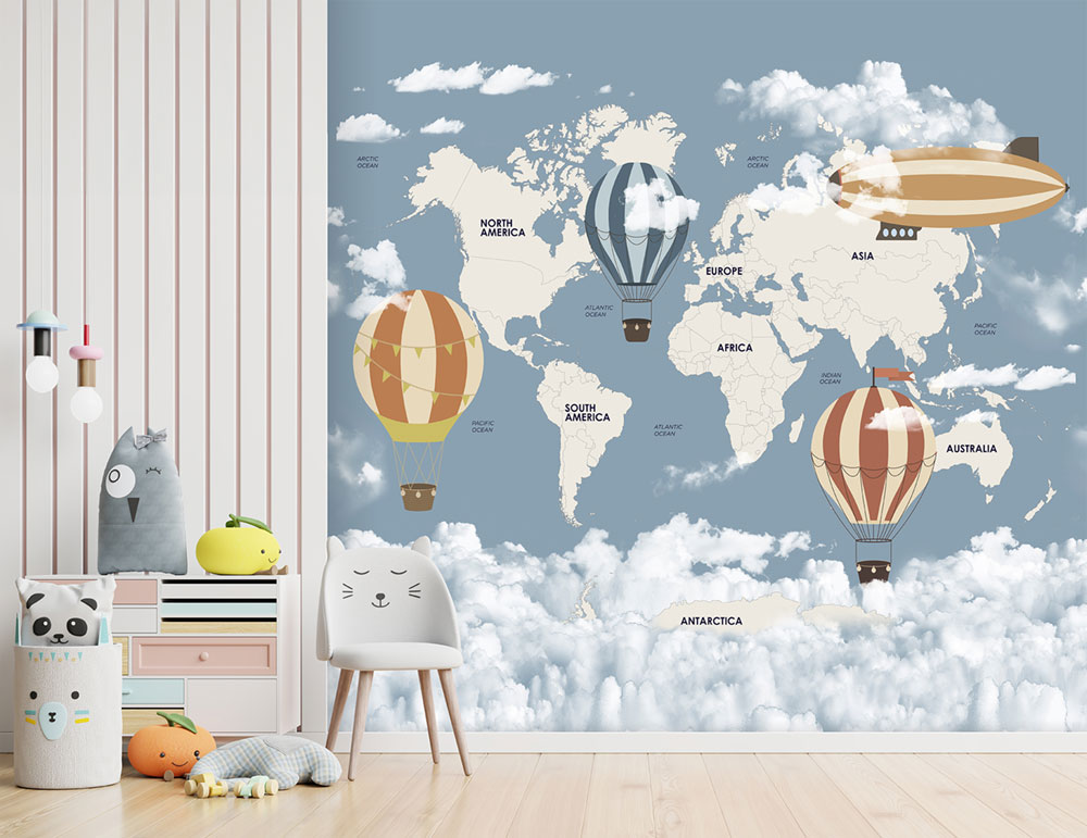 Children's non-woven wall mural, World map, CW6037-1, Cute Walls, Decoprint