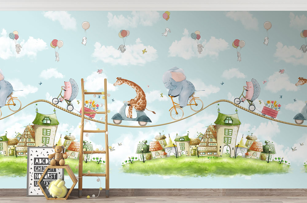 Children's non-woven wall mural, blue, animals, CW6039-1, Cute Walls, Decoprint