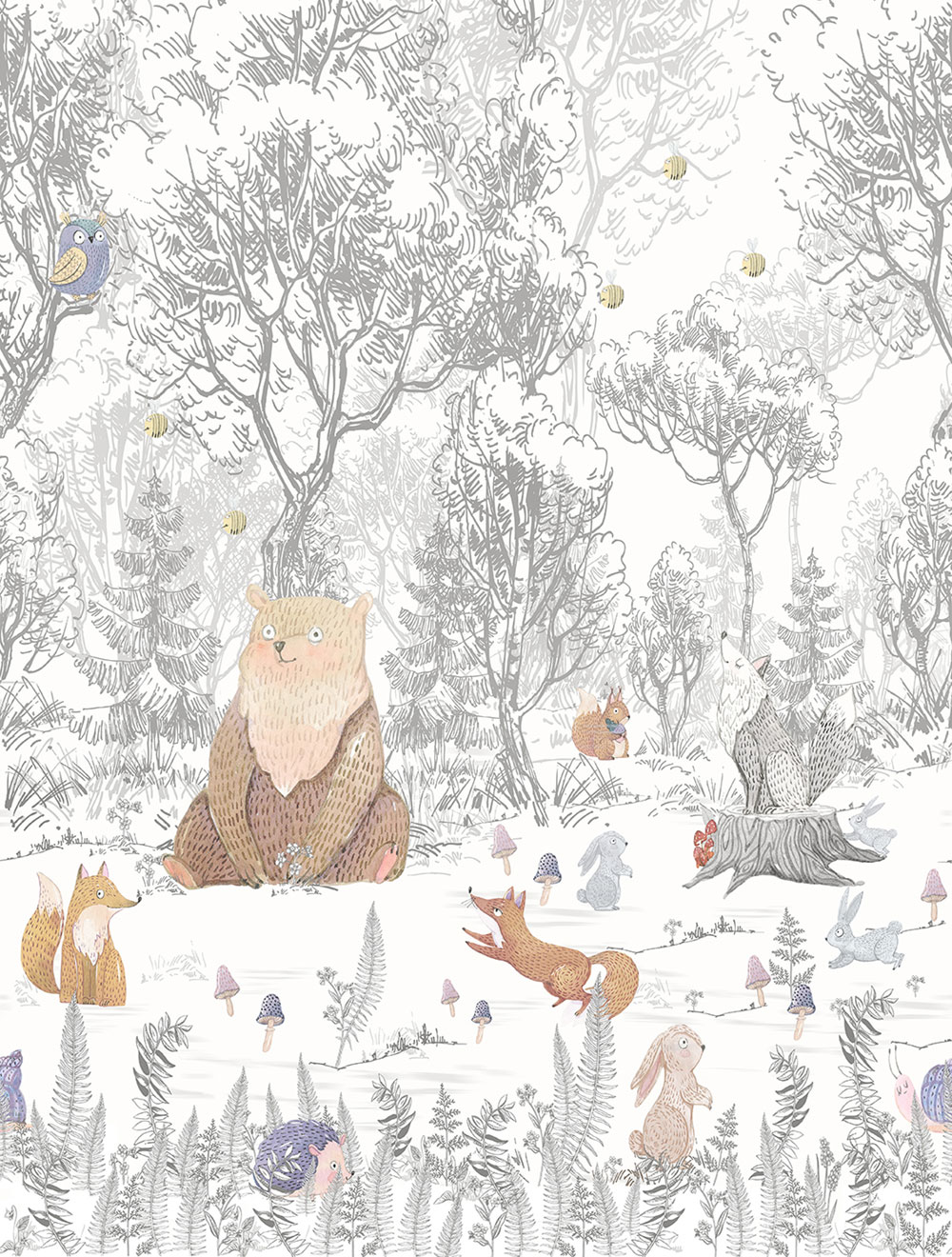 Children's non-woven wall mural, forest animals, CW6043-1, Cute Walls, Decoprint