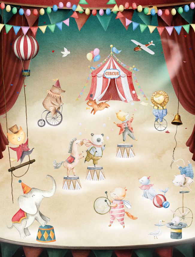 Children's non-woven wall mural, animals in circus, CW6056-1, Cute Walls, Decoprint