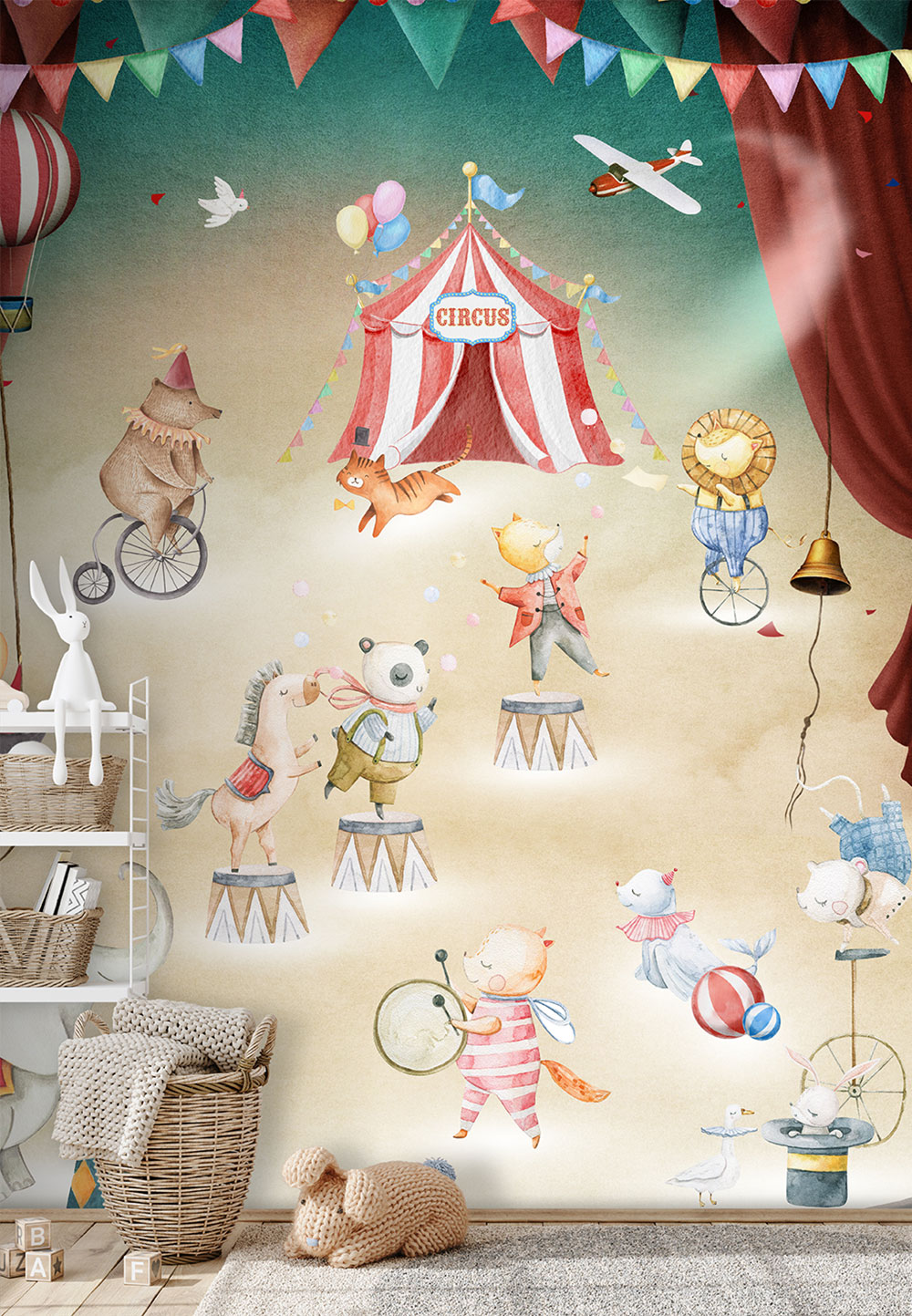 Children's non-woven wall mural, animals in circus, CW6056-1, Cute Walls, Decoprint