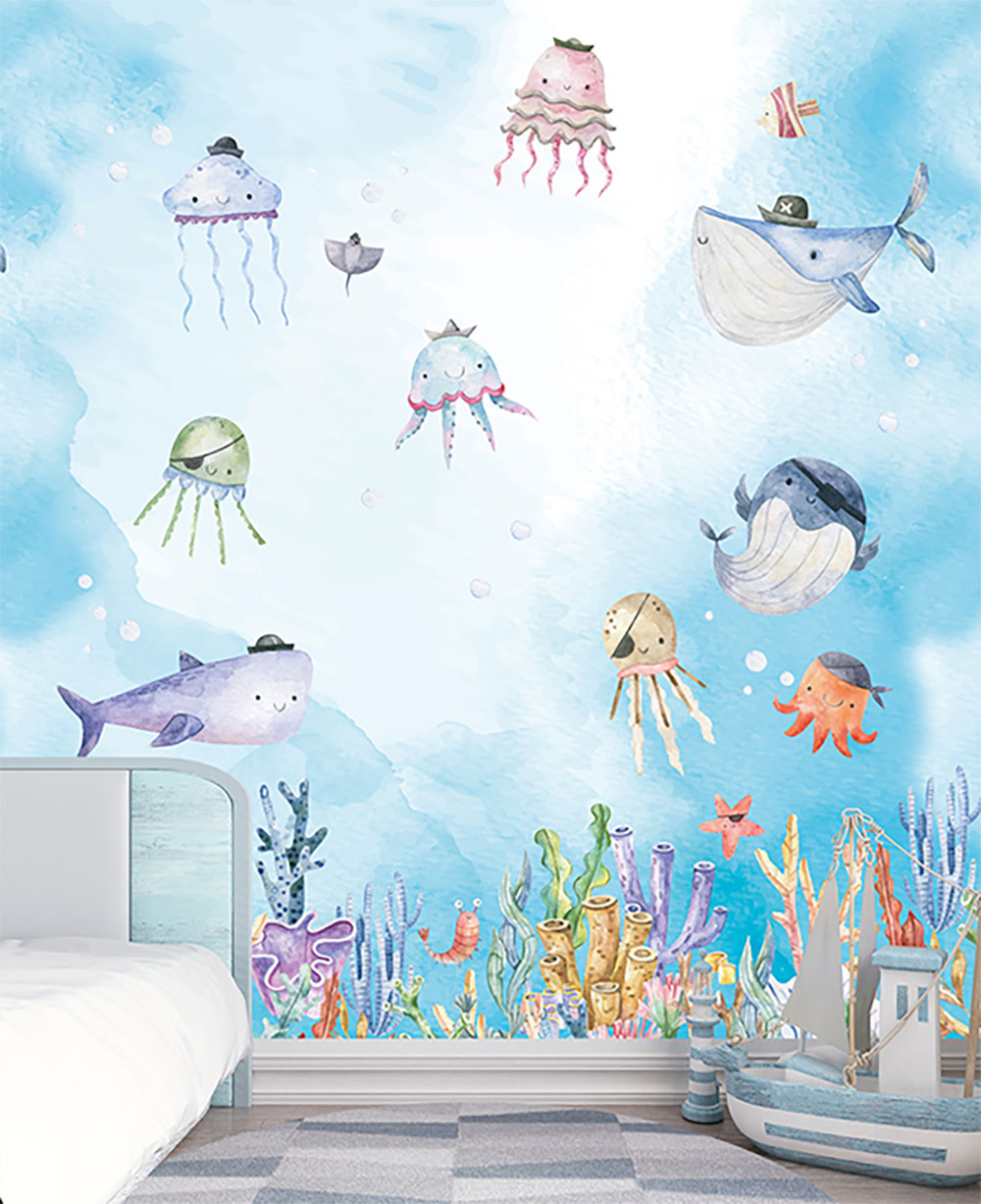 Children's non-woven wall mural, underwater world, CW6058-1, Cute Walls, Decoprint