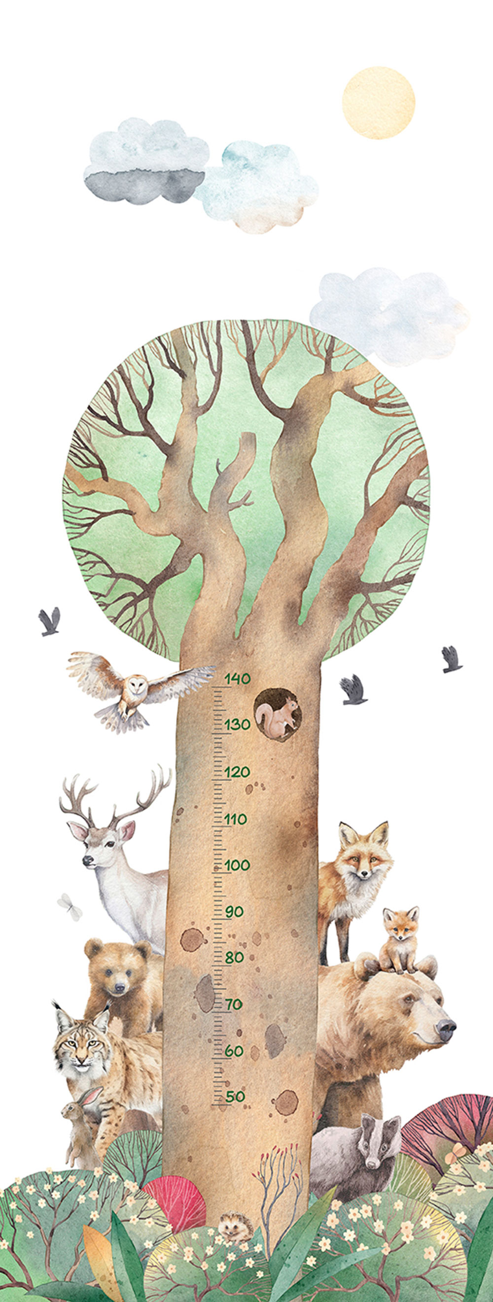 Children's non-woven wall mural / tape, tree, animals, CW6060-1, Cute Walls, Decoprint