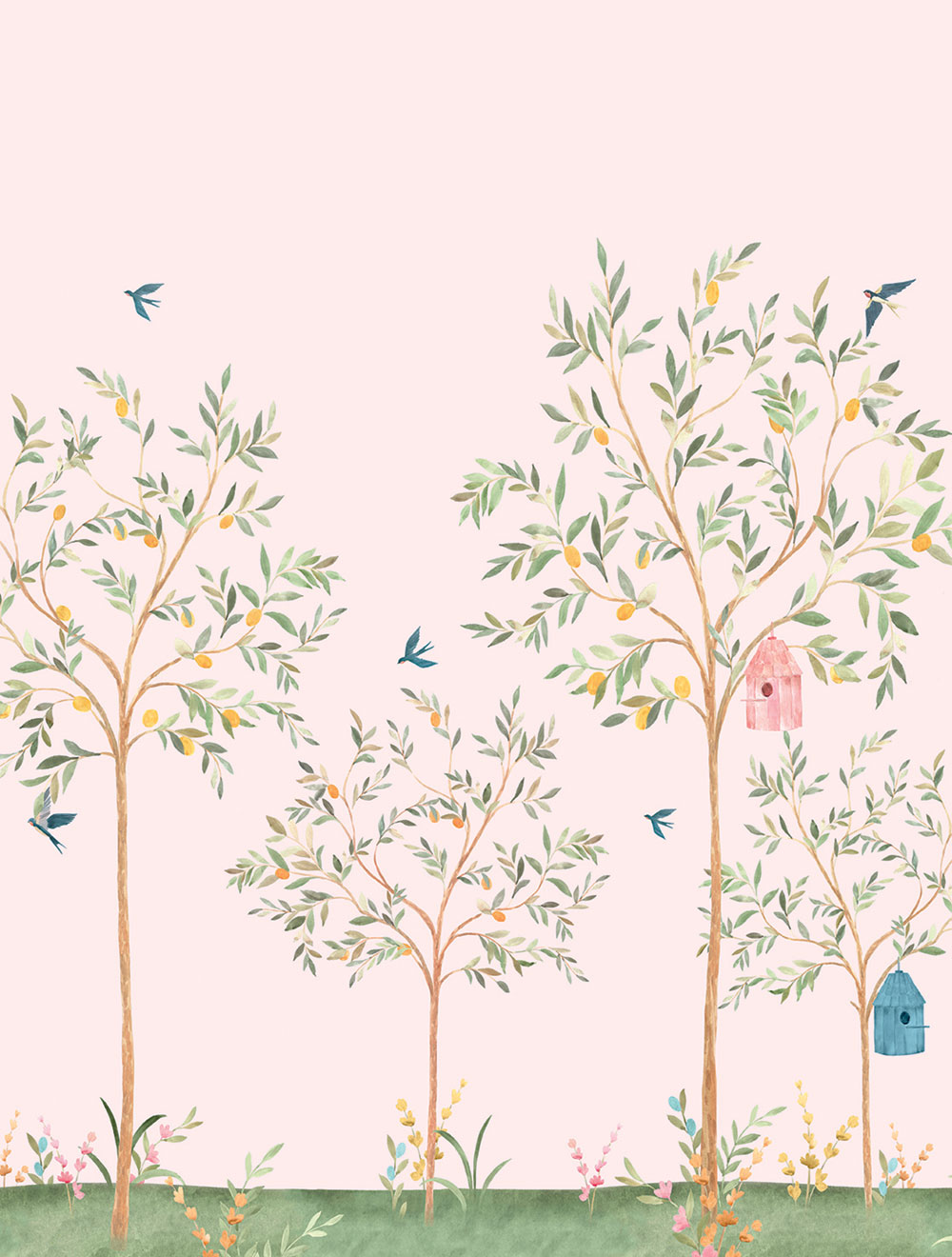 Children's non-woven wall mural, pink, trees, CW6121-1, Cute Walls, Decoprint