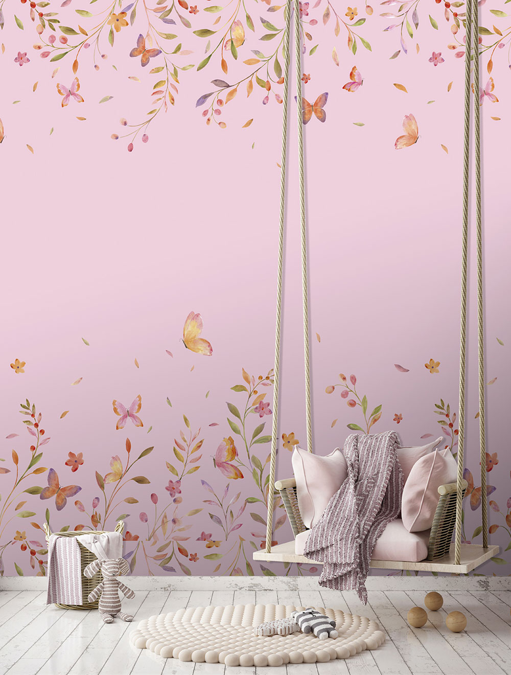 Non-woven wall mural, pink, flowers, CW6126-2, Cute Walls, Decoprint