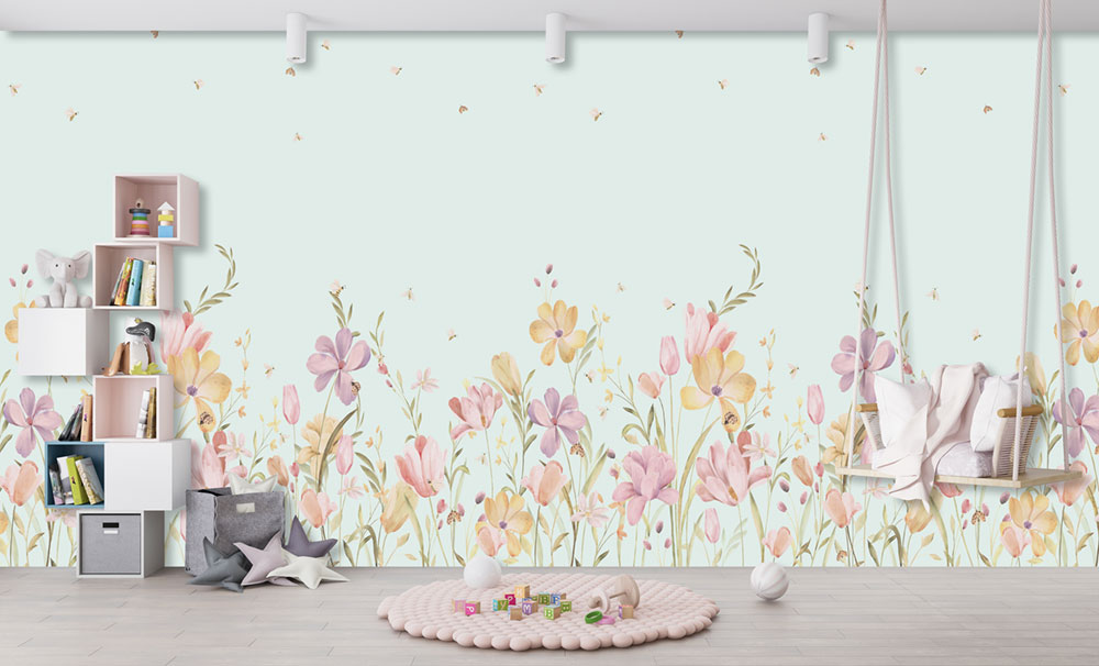Non-woven wall mural, blue, flowers, CW6129-2, Cute Walls, Decoprint
