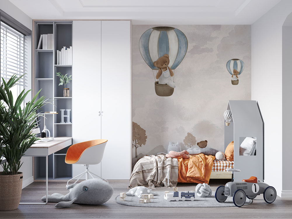 Children's non-woven wall mural, balloons, teddy bears, CW6135-1, Cute Walls, Decoprint