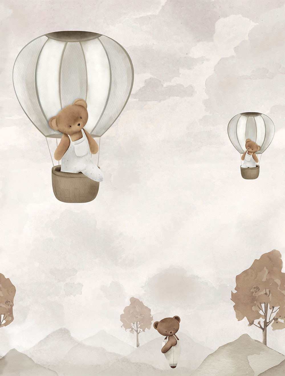 Children's non-woven wall mural, balloons, teddy bears, CW6135-2, Cute Walls, Decoprint