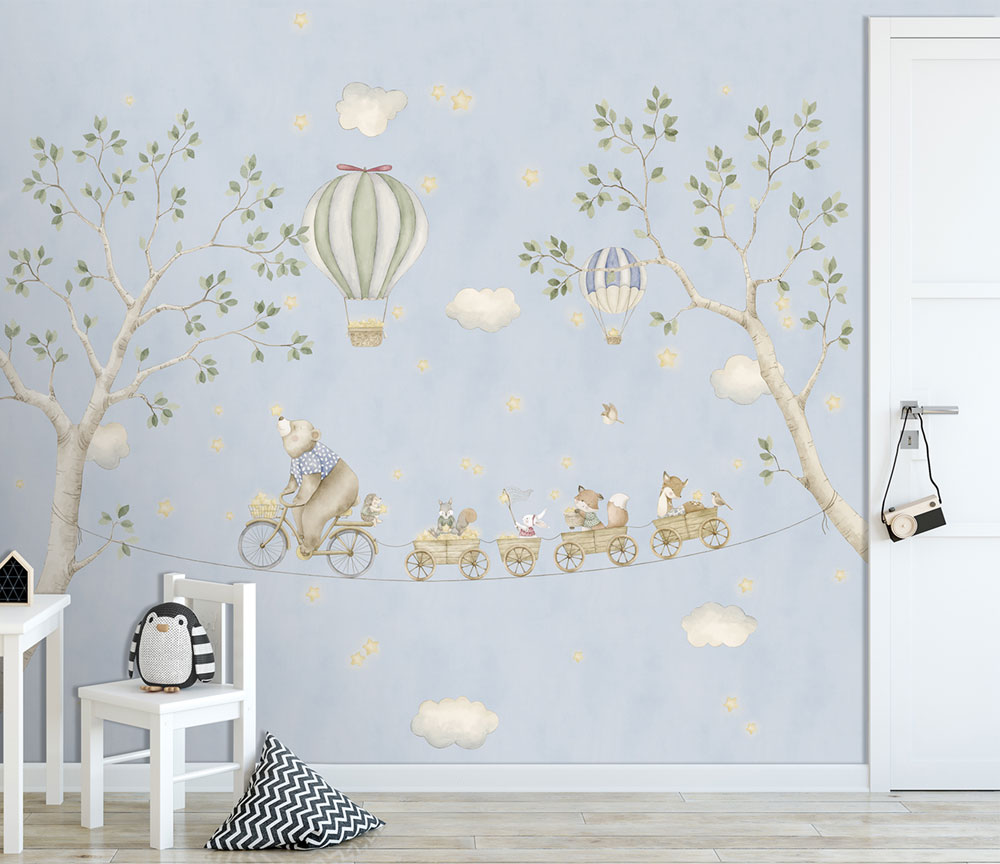 Children's non-woven wall mural, blue, animals, CW6138-1, Cute Walls, Decoprint