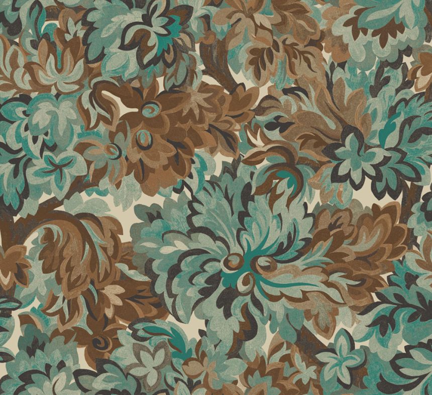 Non-woven wallpaper, brown-green, flowers, RHA003, Rhapsody, Masureel
