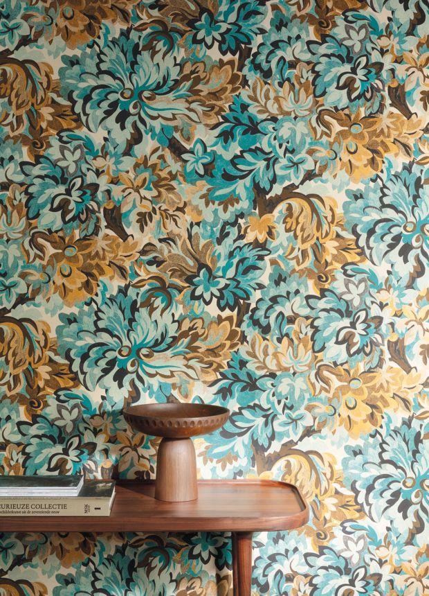 Non-woven wallpaper, brown-green, flowers, RHA003, Rhapsody, Masureel