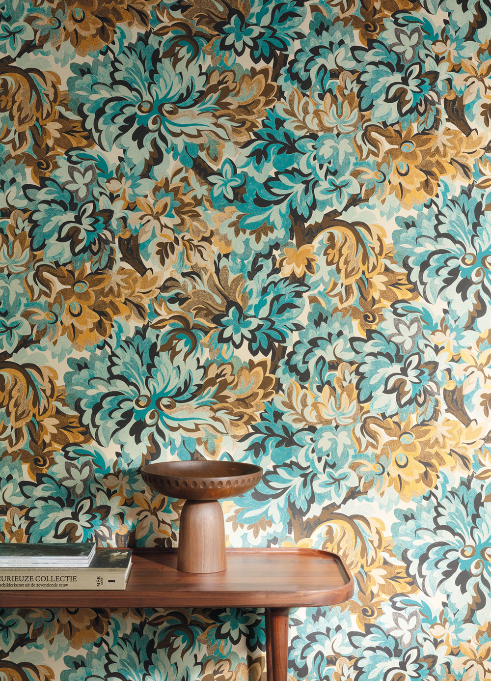 Non-woven wallpaper, brown-green, flowers, RHA003, Rhapsody, Masureel