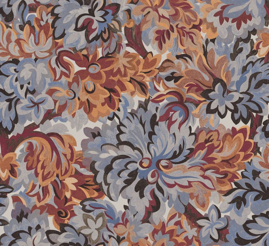 Non-woven wallpaper, blue-burgundy, flowers, RHA004, Rhapsody, Masureel