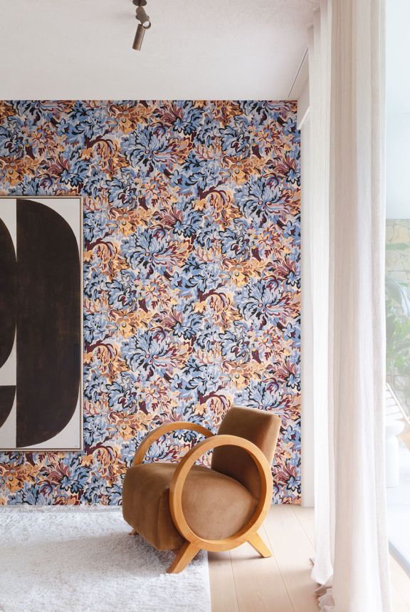 Non-woven wallpaper, blue-burgundy, flowers, RHA004, Rhapsody, Masureel