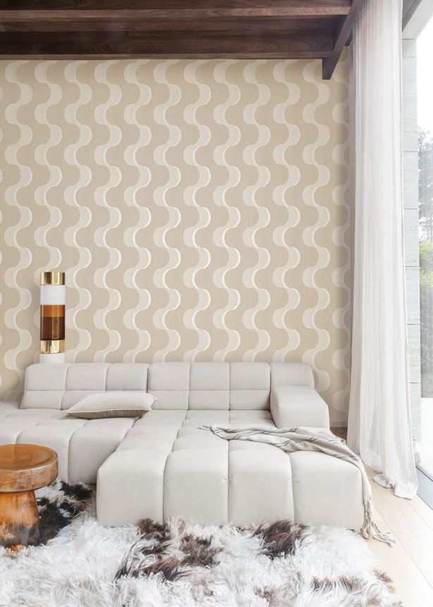 Non-woven wallpaper, beige, 3D waves, RHA101, Rhapsody, Masureel