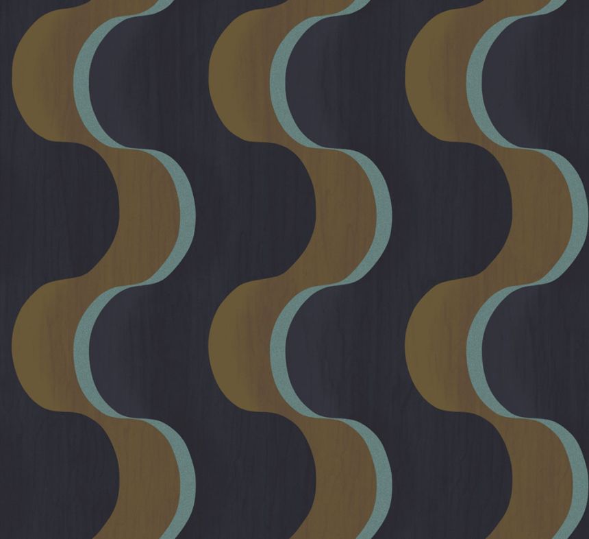 Non-woven wallpaper, blue-brown, 3D waves, RHA103, Rhapsody, Masureel