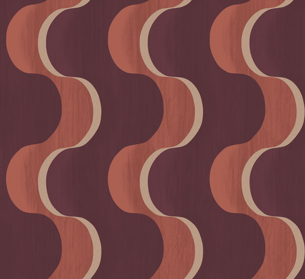 Non-woven wallpaper, burgundy-brown, 3D waves, RHA104, Rhapsody, Masureel