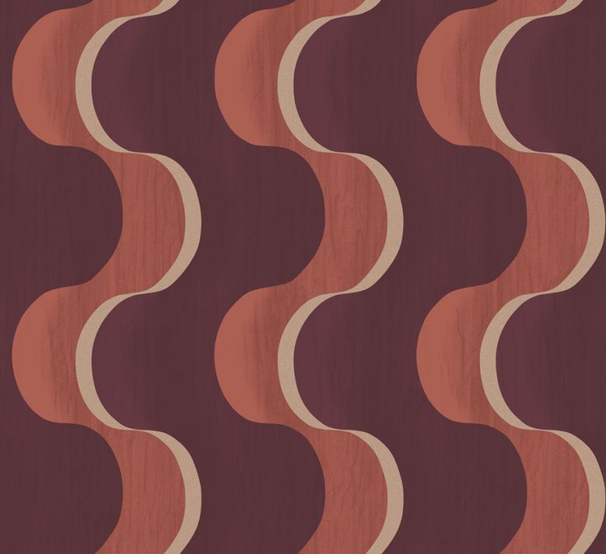 Non-woven wallpaper, burgundy-brown, 3D waves, RHA104, Rhapsody, Masureel