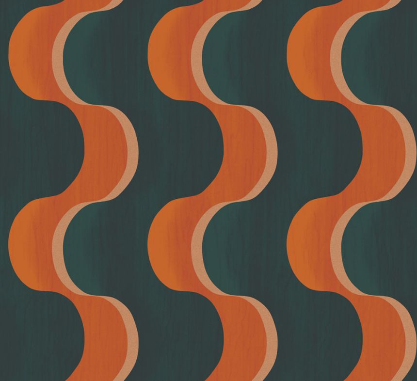 Non-woven wallpaper, green-orange, 3D waves, RHA105, Rhapsody, Masureel