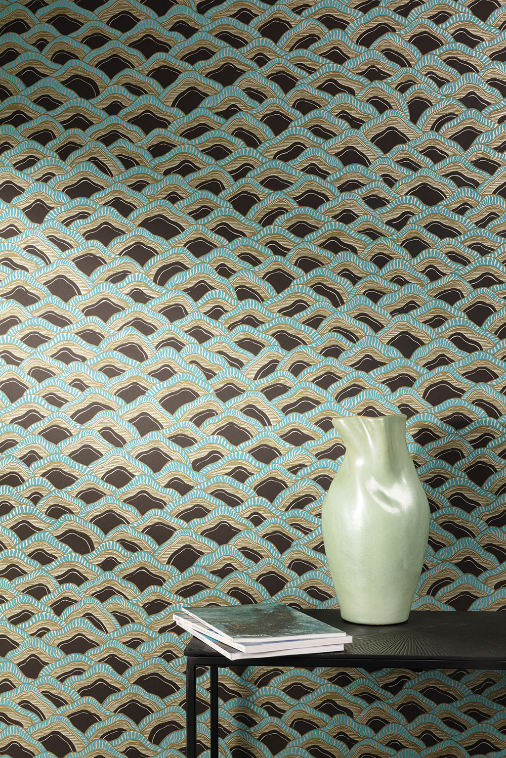 Non-woven wallpaper, black-green, landscape, RHA303, Rhapsody, Masureel