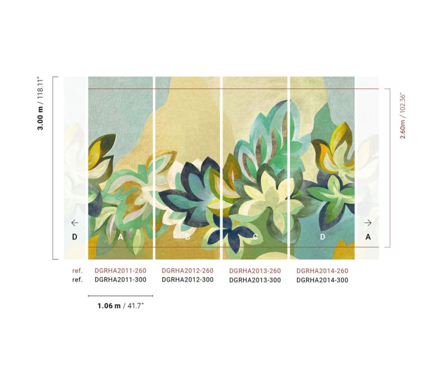 Non-woven wall mural, green, flowers, DGRHA2011-260, Rhapsody, Masureel