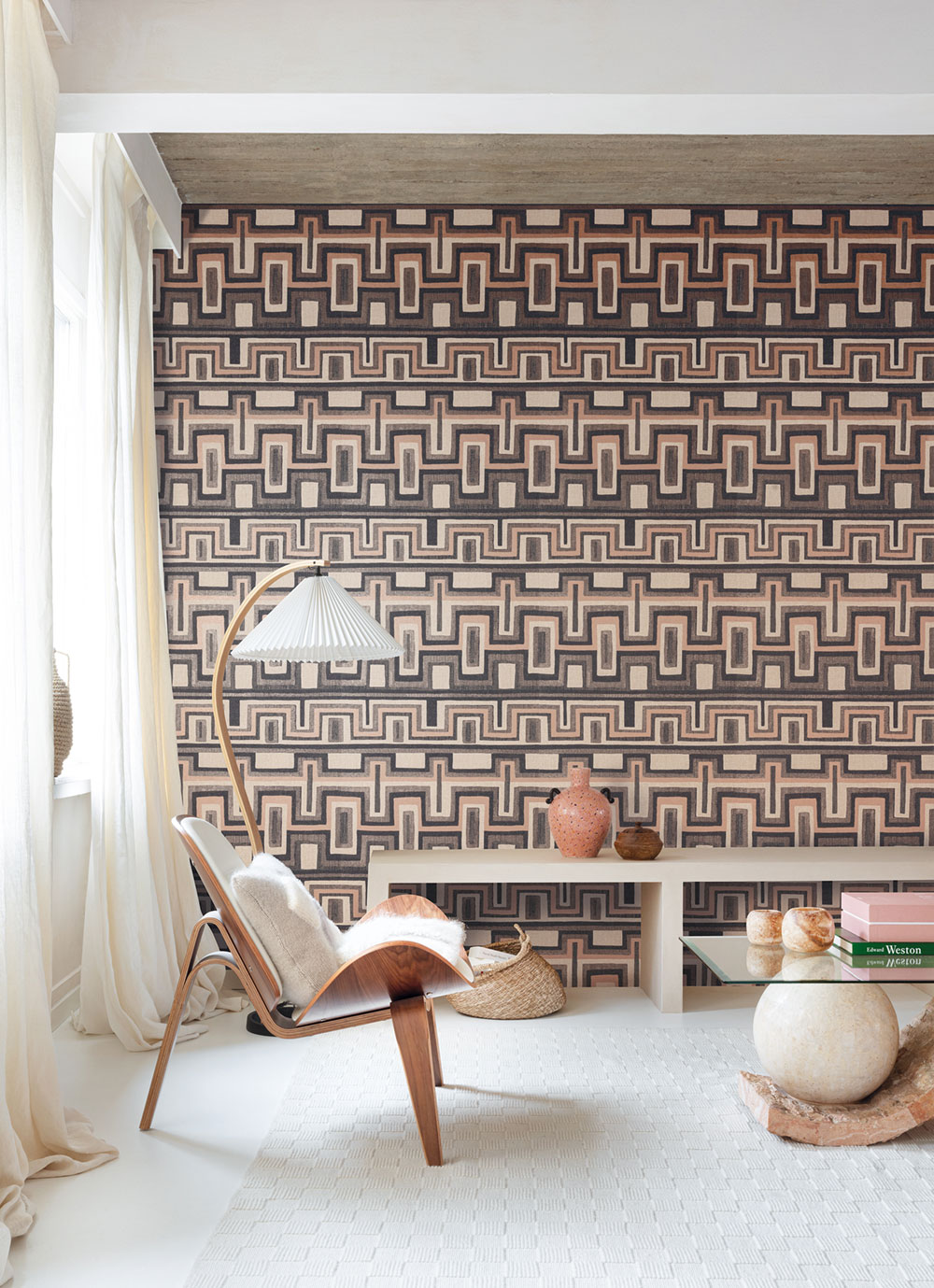 Geometric non-woven wallpaper beige, ethno, AMA001, Amani, Masureel