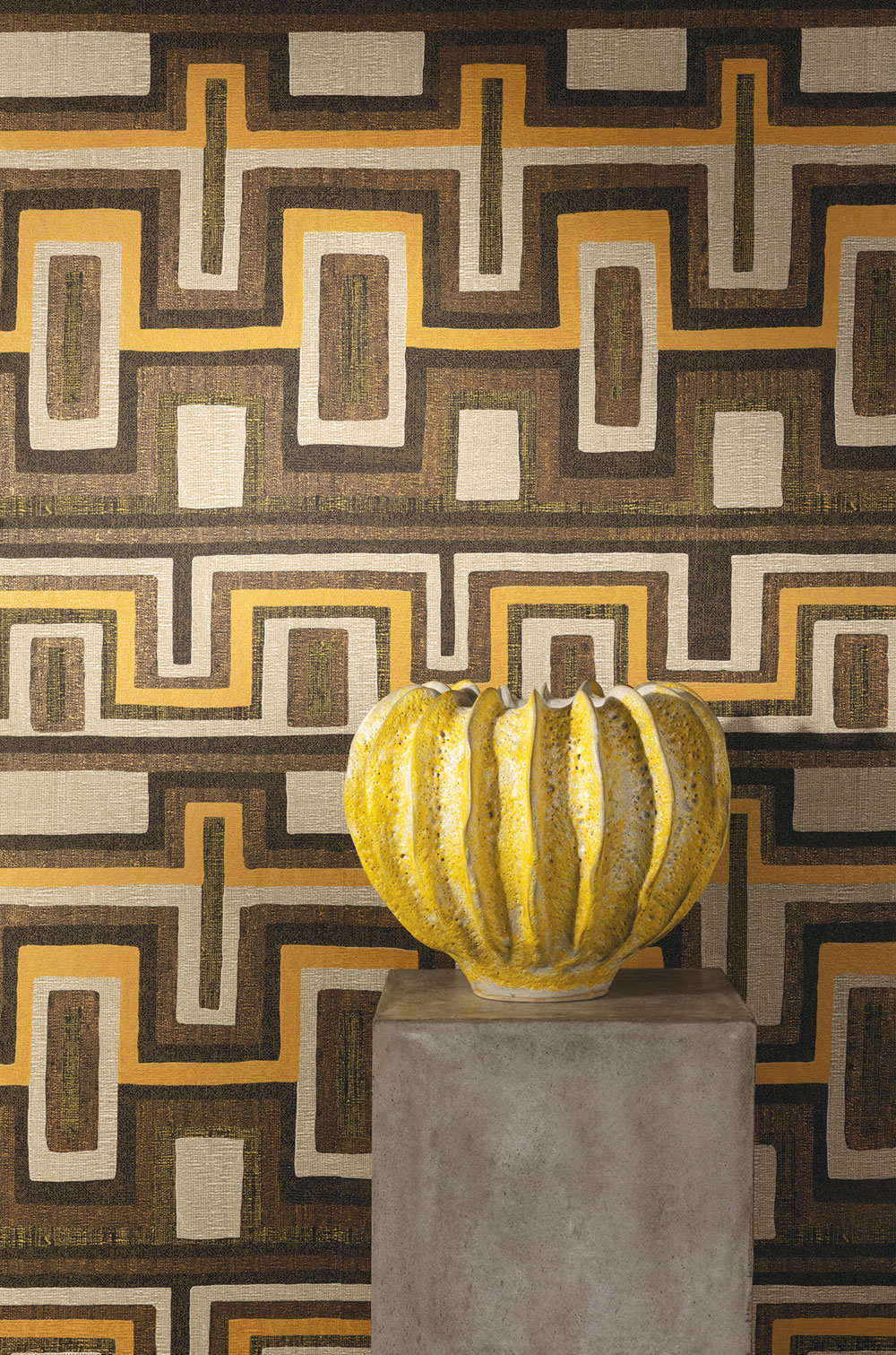 Geometric non-woven wallpaper brown, ethno, AMA002, Amani, Masureel