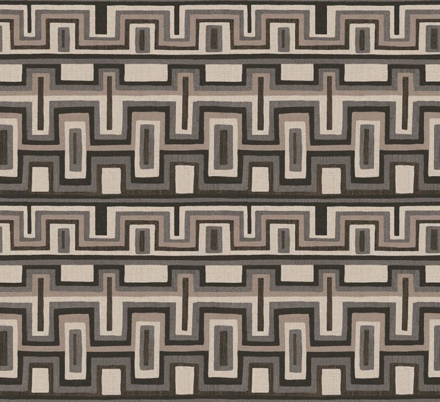 Geometric non-woven wallpaper black-grey, ethno, AMA003, Amani, Masureel