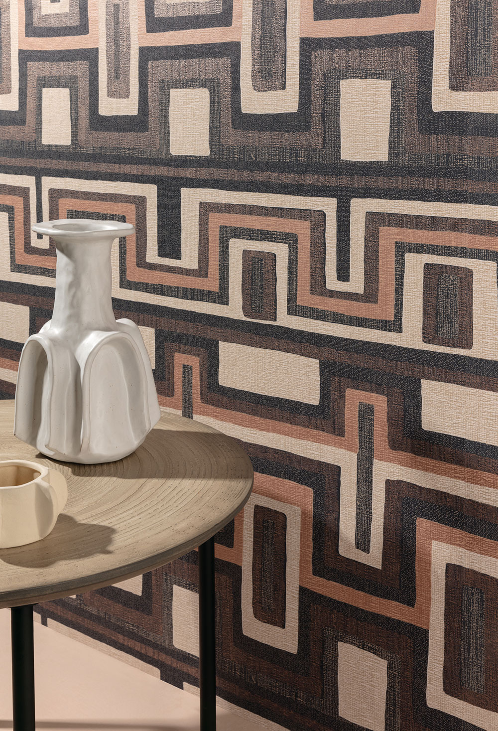 Geometric non-woven wallpaper black-brown, ethno, AMA004, Amani, Masureel