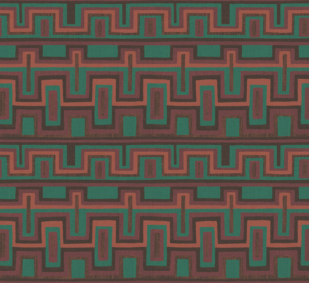 Geometric non-woven wallpaper brown-green, ethno, AMA005, Amani, Masureel