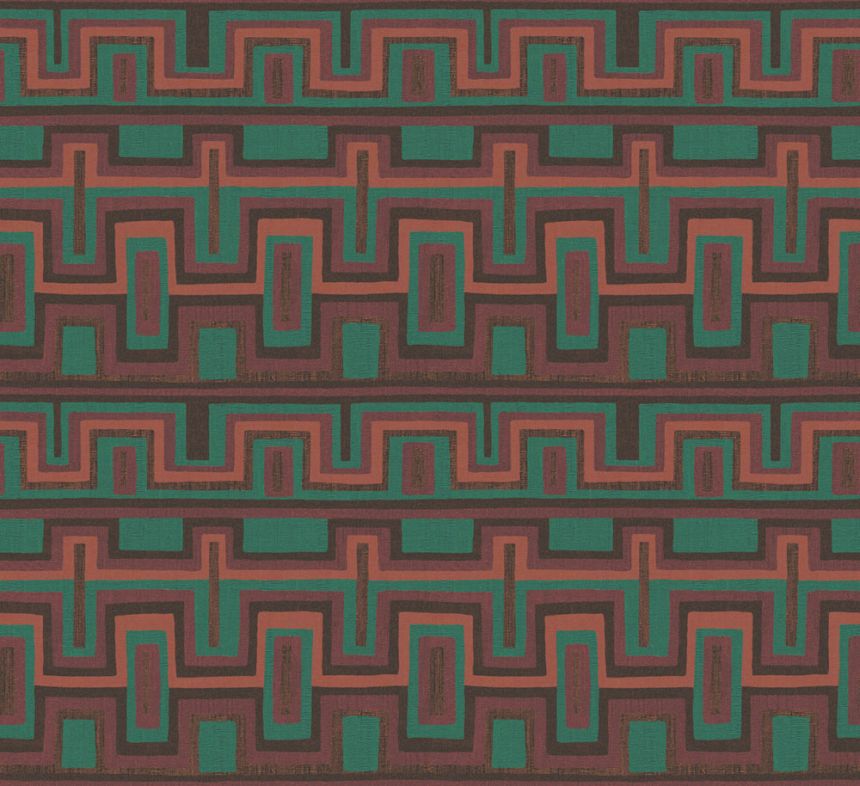 Geometric non-woven wallpaper brown-green, ethno, AMA005, Amani, Masureel