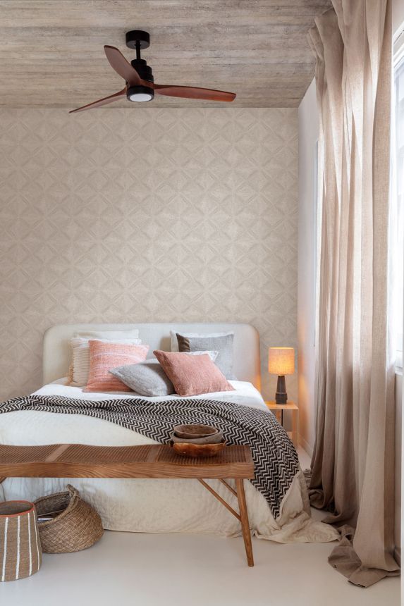 Geometric non-woven wallpaper grey, ethno, AMA101, Amani, Masureel