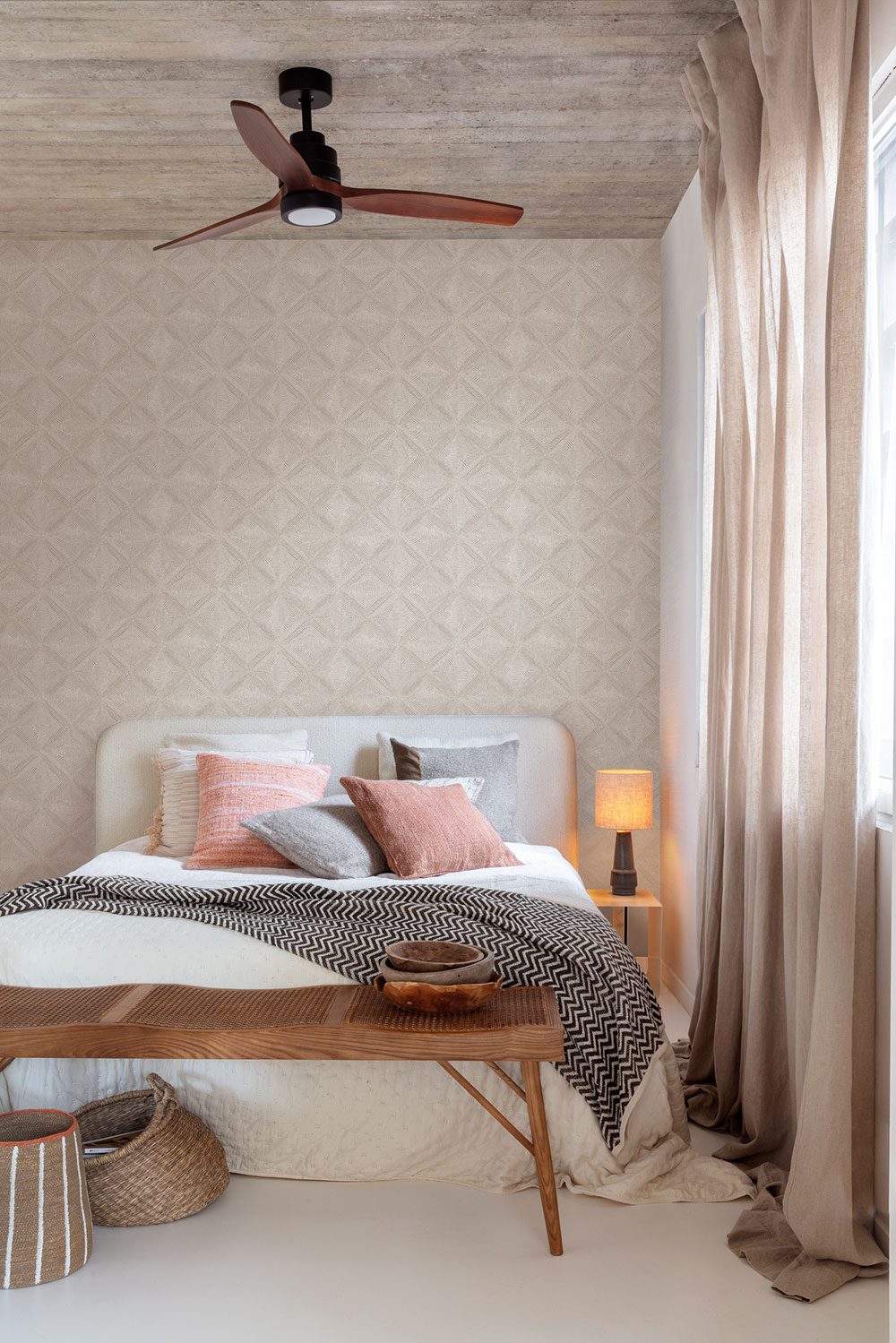 Geometric non-woven wallpaper grey, ethno, AMA101, Amani, Masureel