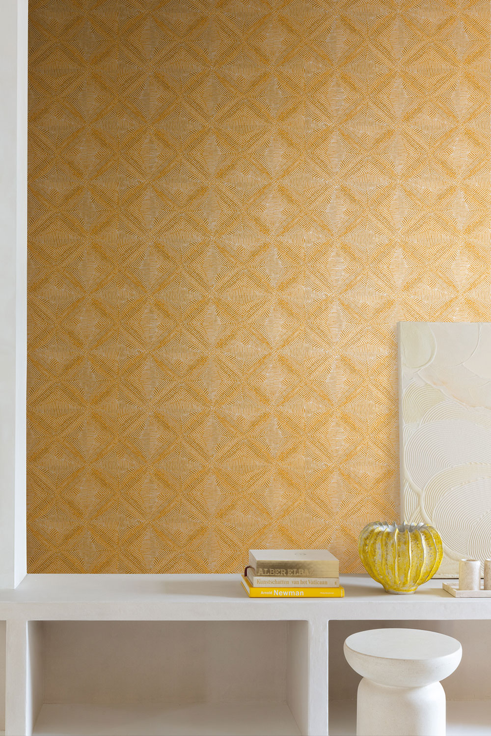 Geometric non-woven wallpaper ochre, ethno, AMA104, Amani, Masureel
