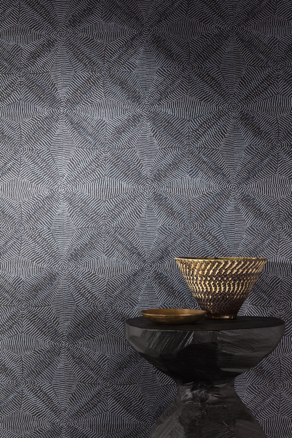 Geometric non-woven wallpaper black, ethno, AMA105, Amani, Masureel