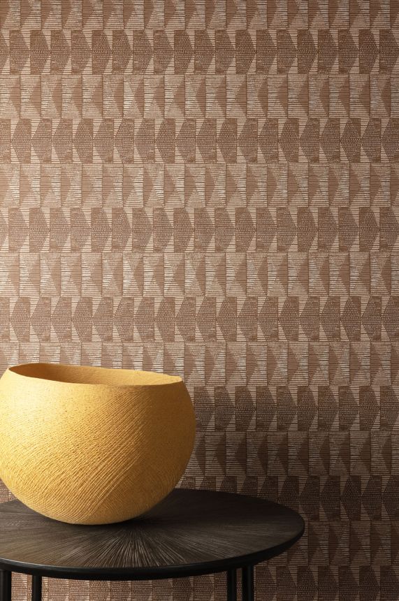 Geometric non-woven wallpaper brown, ethno, AMA203, Amani, Masureel
