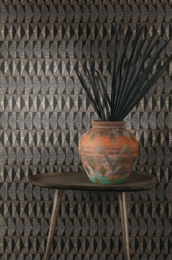 Geometric non-woven wallpaper brown-black, ethno, AMA204, Amani, Masureel