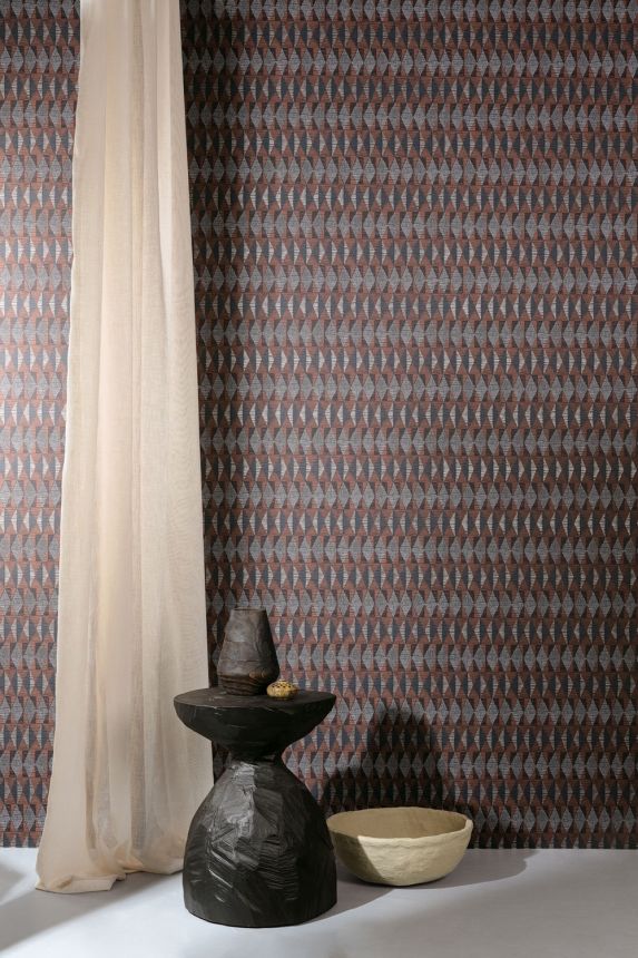 Geometric non-woven wallpaper brown-blue, ethno, AMA205, Amani, Masureel
