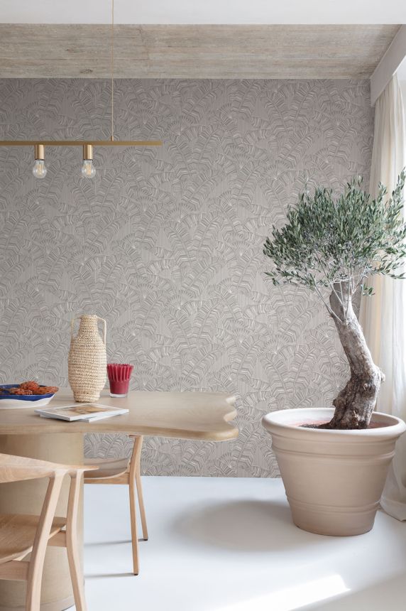 Non-woven wallpaper, beige, leaves, AMA401, Amani, Masureel